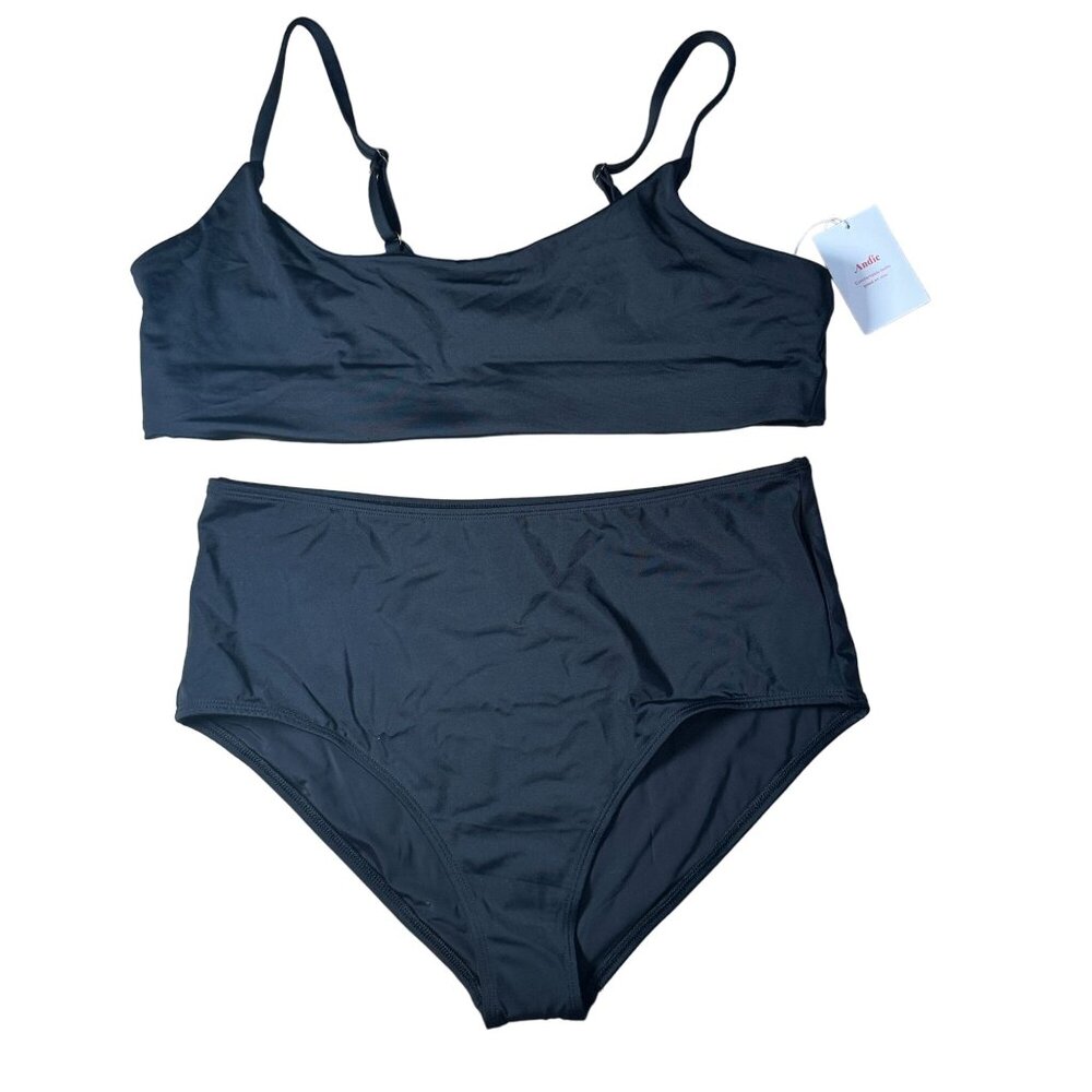 B38 Andie Swim The High Waisted Bottom & The Maui Top Black Bikini Size XL NWT